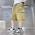 Khaki cargo shorts, men's summer, American, loose, retro, five-point pants, trendy brand, wear sports pants black. 