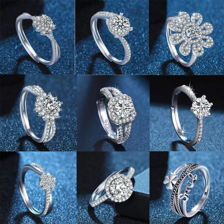925 Sterling Silver Ring Flowers Zircon Open Size Engagement