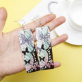 Fashion Acrylic Tanjiro Earrings Demon Slayer Earrings Anime Cosplay Props Hanafuda Drop Long Earrings for Women Girls Jewelry.
