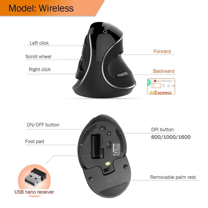 Delux%20M618%20PLUS%20Ergonomics%20Vertical%20Gaming%20Mouse%206%20Buttons%204000%20DPI%20RGB%20Wired/Wireless%20Right%20Hand%20Mice%20For%20PC%20Laptop%20Computer%20-%20Image%205