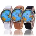 Mini World Fashion Quartz Watch Men Unisex Map Airplane Travel The World Women Leather Dress Wrist Watch Clock Fashion.