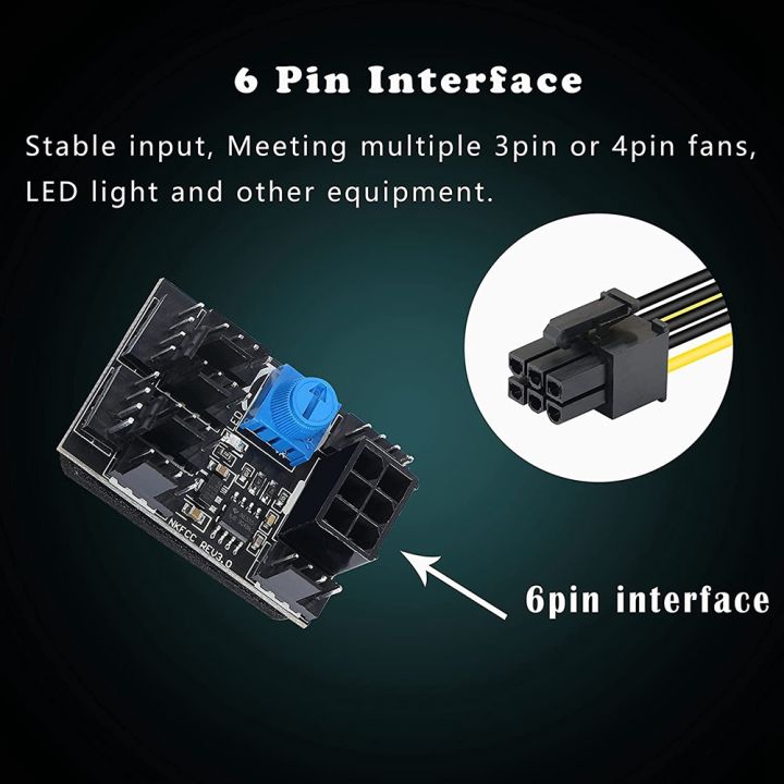 OUMERY%203-Pin%204-Pin%20Fan%20Adapter%20PWM%20PC%20Case%20Cooling%20Fan%20Hub%208-Way%20Splitter%2012V%20Speed%20%E2%80%8B%E2%80%8BController%20with%206-Pin%20Power%20Port%20-%20Image%202