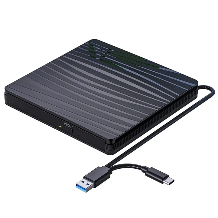 External CD/DVD Drive for Laptop, USB 3.0 & Type-C Portable CD DVD +/-RW Burner Optical Drive Reader Writer DVD Player Durable Easy Install