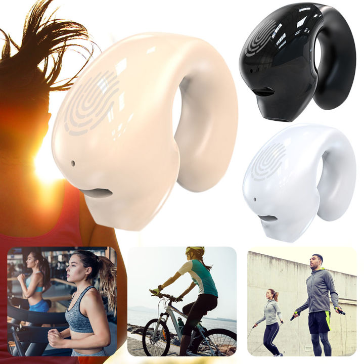 Single Wireless Earbuds Waterproof Clip On Headphones Noise Cancelling Stereo Headset with Mic for Workout Sports Running