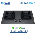 Gazi Smiss GH-8201M Double-Burner Gas Stove – Energy Saving, Marvel Top, Auto Ignition, Brass Burner Cap, Blue Flame, LPG & Natural Gas Compatible..