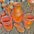 clay items. pottery items. Clay Jug Glass and foot scraber Set. Clay Round kitchen Set. Matir Handcrafted Clay Earthen Glass. Matir Jug Glass Set. 4 piece set.