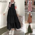 ZANZEA Muslimah Women Muslim Sleeveless Square Neck Pinafores Dress Tiered Party Swing Sundress. 