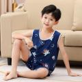Children's Summer Sleeveless Vest Boys' Home Wear Boy Thin Type Artificial Cotton Air Conditioning Clothes Children's Home Pajamas. 