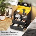 Bedside Table, Nightstand with LED Bedside Table with Drawers and Storage Shelf, Modern Sofa End Table Side Table for Bedroom or Office Use,24/18. 