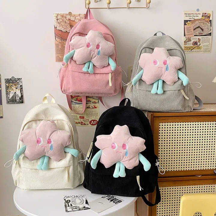 New%20Sweet%20Casual%20Double%20Velvet%20Cute%20School%20Bag%20Clear%20Girl%20Star%20Doll%202024%20New%20Backpack%20College%20Student%20Wool%20Shoulder%20Bag%20-%20Image%204