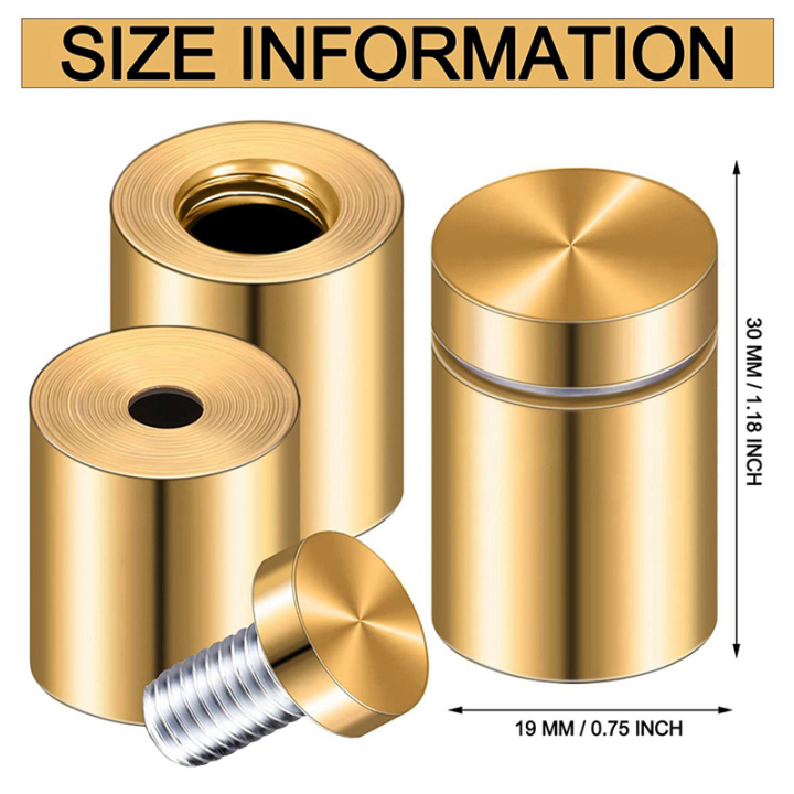NXFDSIOZ%2016%20Pack%20Standoff%20Screws%203/4%20x%206/5%20Inch%20Gold%20Sign%20Standoffs%20Hanging%20Acrylic%20Picture%20Frame%20Advertising%20Screws%20Kit%20-%20Image%202