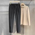 Autumn Winter Suit Pants Men Thick Business Elastic Waist Classic Grey Brown Woolen Straight Korean Formal Trousers Male 27-38.