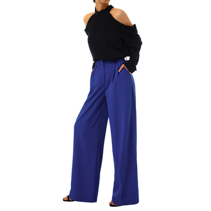 Women%20Casual%20Suit%20Pants%20Solid%20Color%20Loose%20Stretch%20High%20Waist%20Wide%20Leg%20Trousers%20for%20Home%20Office%20-%20Image%209