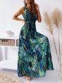 Women Bohe Maxi Long Sundress Summer Female V neck Backless Sleeveless Floral Print Bandage Party Dresses TCFZ-60.
