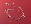 Round Bead Love Bracelet Heart Hand Decorated Double Design Sweet 925 Silver Plated Chain Bracelet for Women Girls Gifts.