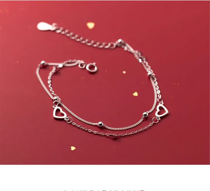 Round%20Bead%20Love%20Bracelet%20Heart%20Hand%20Decorated%20Double%20Design%20Sweet%20925%20Silver%20Plated%20Chain%20Bracelet%20for%20Women%20Girls%20Gifts%20-%20Image%203