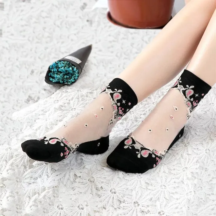 Adult%20Women%20Ultra%20thin%20Transparent%20Crystal%20Lace%20Silk%20Elastic%20Short%20Flower%20Pattern%20Spandex%20Ladies%20Socks%20-%20Image%203