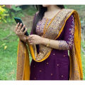 Cotton Screen Print Unstichied Three Piece-Dark Purple- Shalwar Kameez Set for Women-Suitable for All Seasons.