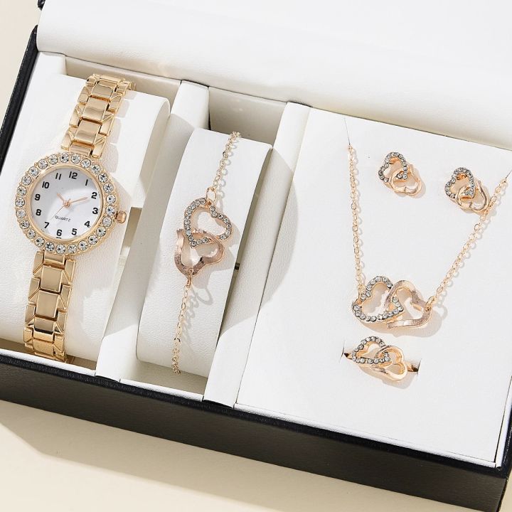 Fashion Crystal Quartz Alloy Wristwatch Set for Women - 6PCS Luxury Casual Watches, Ideal Gift Relogio Femenino