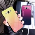 Gradient Color Tempered Glass Casing Protective Case Back Cover Soft TPU Bumper Case For Samsung Galaxy J1 (2016) / J120 Case. 