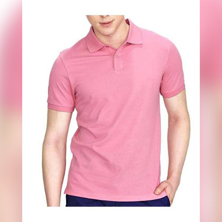 Pink Cotton Polo For Men - Polo T Shirt