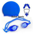 Swimming Glass Nose Clip Ear Plug Set & Swimming Cap -Blue. 
