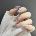 24PCS Mid Length Press on Nails 3D Shiny Rhinestones Design Nails Full Coverage Wearable Artificial Nails Tips Manicure. 