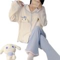 Spring and autumn cartoon sweet embroidery cinnamon dog pajamas women's long sleeves and long pants Internet celebrity live broadcast micro-business home clothes on behalf of the hair. 