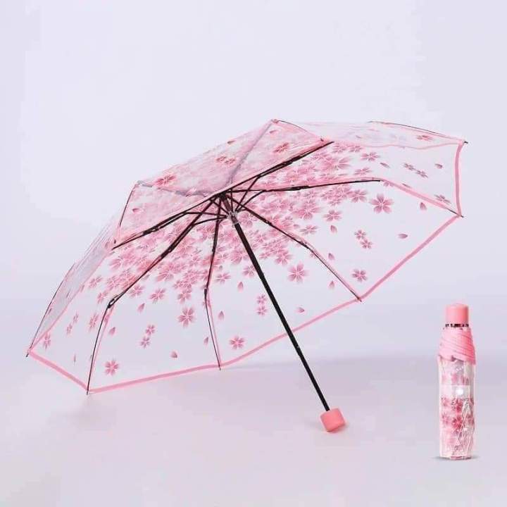 Transparent Flower Print  Ladies Folding Umbrella /Transparent Umbrella For Women