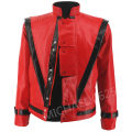 Rare Classic MJ MICHAEL JACKSON Thriller Night Red Leather Jacket For Fans Best Halloween Costume Christmas Gift in 1980s.