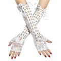 Women Gloves Long Fishnet Mesh Gloves Arm Sleeve Lace Bandage Half-Finger Gloves Satin Ribbon Ties Up Cool Gothic Punk Gloves. 