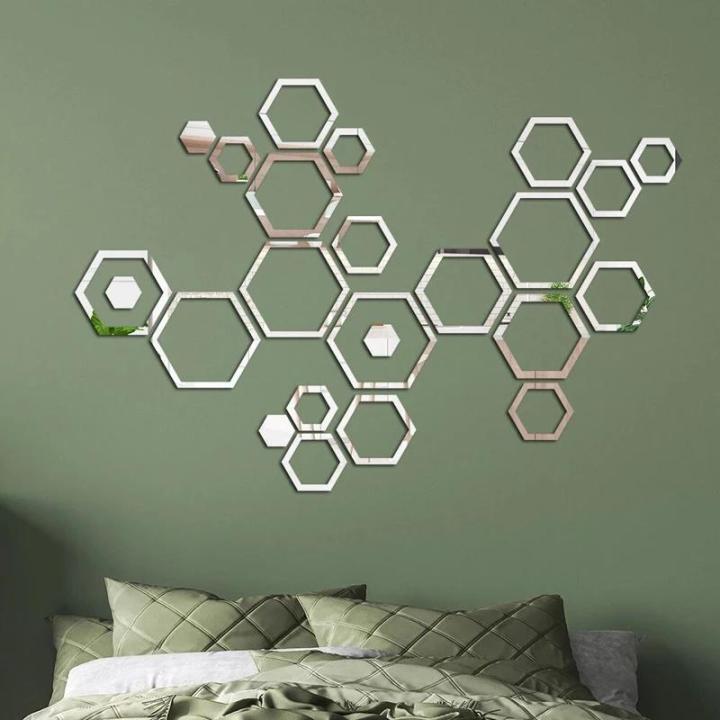 24pcs%20Hollow%203D%20Hexagonal%20Mirror%20Wall%20Sticker%20DIY%20Honeycomb%20Decoration%20Self%20Adhesive%20Paper%20Waterproof%20Home%20Living%20Room%20Bedroom%20-%20Image%202