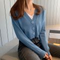 Knitted Cropped Cardigan Women Korean Sweaters Short Tops V-Neck Long Sleeve Jacket Fashion Spring Autumn 5 Styles to Choose.