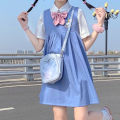 Summer New Sweet College Style Korean Style Japanese Style Suspender Dress for Female StudentsPoloCollar Shirt Two-Piece Suit. 