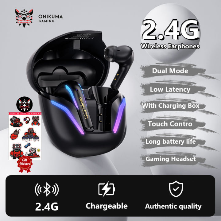 ONIKUMA T27 Earphones Dual Mode Earbuds 2.4GHz Low Latency Gaming Headset With Charging Box Touch Control RGB Headsets