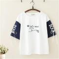 New Fashion Meow Ladies Short Sleeve T-Shirt High Quality- Drop Shoulder.