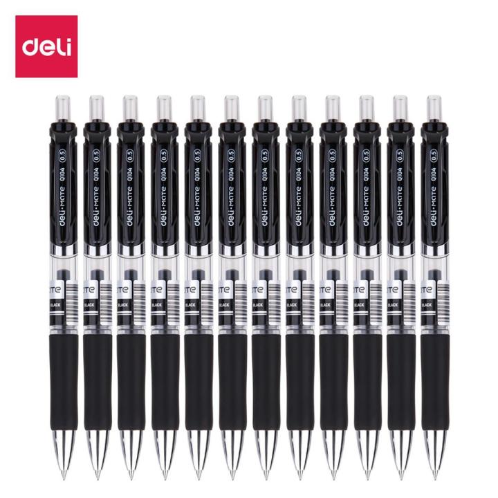 Deli EQ10420 Gel Pen Spring Tip (Black) 12 PCS