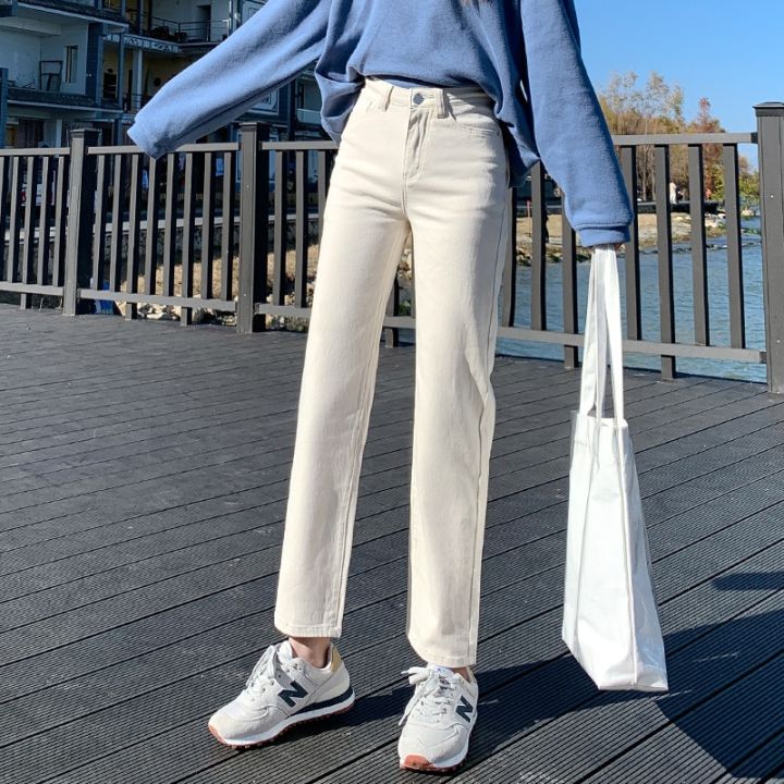 New%20Clothes%204XL%205XL%20Mom%20Straight%20High%20Waist%20Jeans%20Women%20Classic%20Beige%20Black%20Kan%20Denim%20Pants%20Brand%20Pure%20Color%20Cowboy%20Trousers%20-%20Image%203