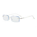 Rimless anti-blue light color-changing glasses, men's diamond cut-edged flat glasses, business square glasses frames, and myopia glasses.