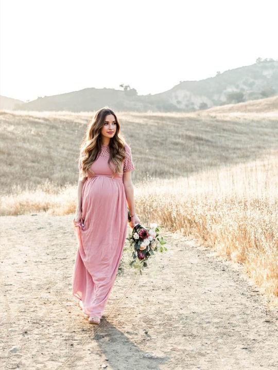 Maternity%20Dress%20Pregnancy%20Photography%20Props%20Dusty%20Pink%20Long%20Chiffon%20Dress%20Elegant%20Pregnant%20Women%20Clothes%20Lace%20Dresses%20-%20Image%206