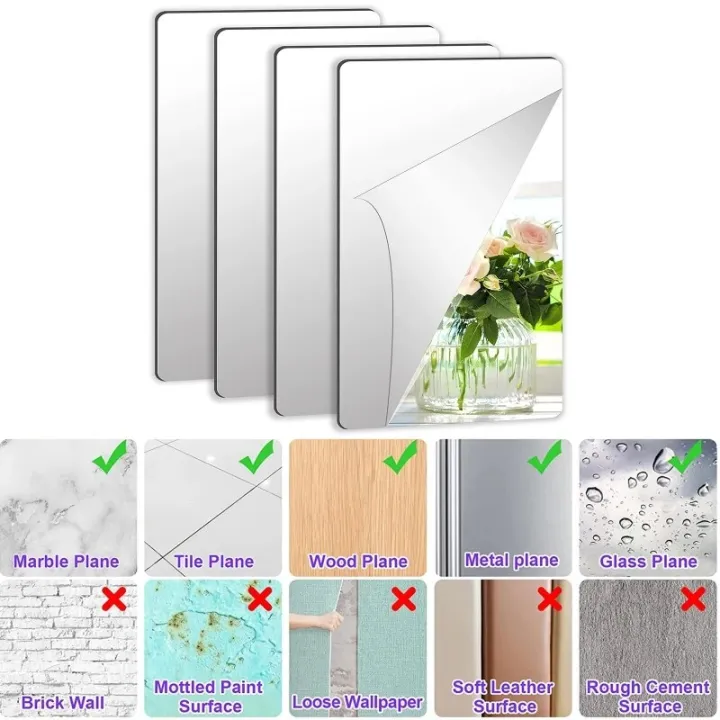 4pcs%20Acrylic%20Mirror%20Sheets%20Flexible%20Non%20Glass%20Mirror%20Tiles%20with%2016pcs%20Self%20Adhesive%20Stickers%20for%20Home%20Livingroon%20Decoration%20Wall%20-%20Image%202