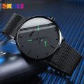 SKMEI 9185 Black Mesh Stainless Steel Analog Watch For Men - Green & Black. 
