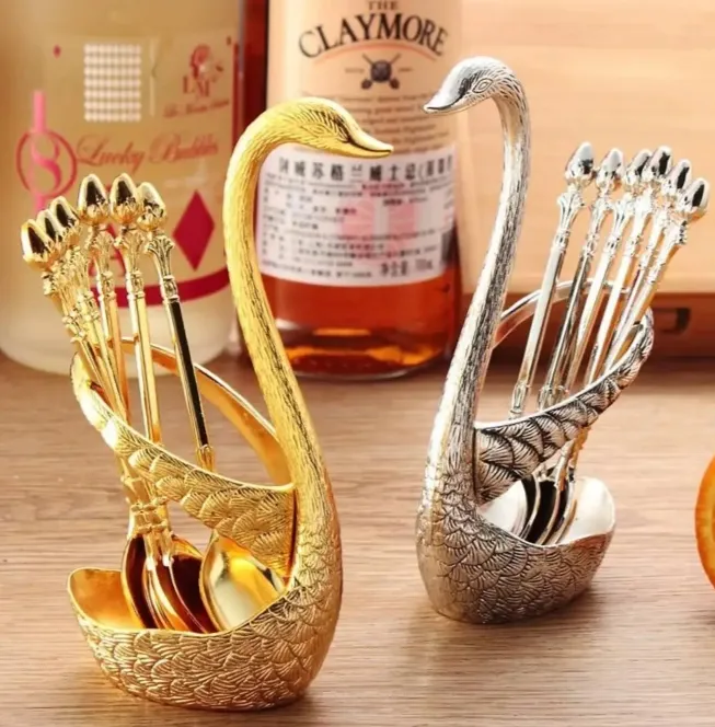 Spoon%20Set%20With%20Swan%20Stand%20-%20Golden%20/%20Silver%20-%20Image%202