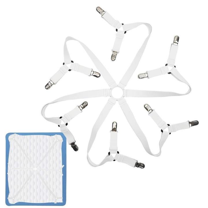 Sheet Suspenders Adjustable Elastic Bed Sheet Holder Straps For Full Bed Fitted Sheet Straps 6 Way Cross With 12 Heavy Duty