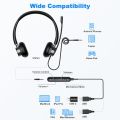 New Bee USB Headset with Mic Mute for PC 3.5mm Business Headphones with Rotatable Microphone Noise Cancelling for Call Center.