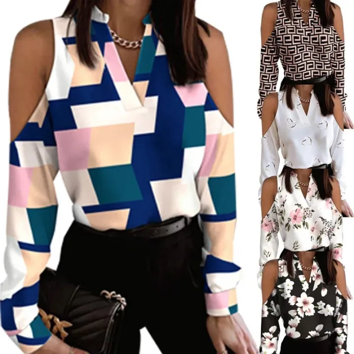 Women's%20Printed%20Off%20Shoulder%20V-Neck%20Long%20Sleeve%20Y2k%20Top%20Fashion%20Blusas%20Mujer%20Roupa%20Feminina%20Elegant%20And%20Youthful%20Blouse%20-%20Image%205