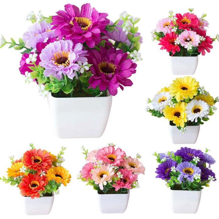 Artificial Flower Potted Plant Lifelike Gypsophila Wood Pot Bonsai Home Garden Ornaments Decoration