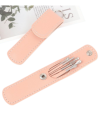 Stainless Steel Ear Cleaner Set With Lather Case - 6 Pieces.