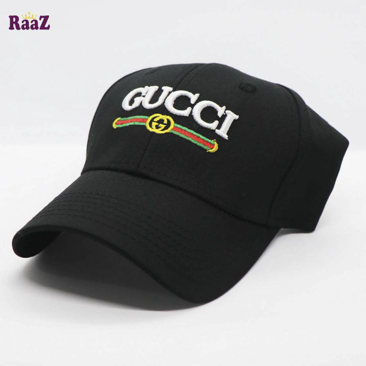 Black And White GUCCl Embroidery Logo Cotton Curved Cap