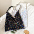 Japanese and Korean bling shoulder bag 2024 spring glitter tote bag simple and versatile large capacity armpit casual women's bag. 